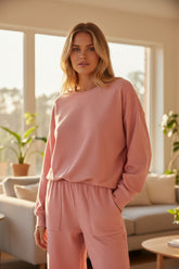 Blossom Drop Shoulder Ribbed Knit Two Piece Lounge Set with Pockets