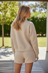 Parchment Solid Color Long Sleeve Quilted Top and Shorts Set