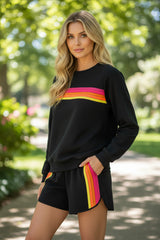 Ensemble décontracté deux pièces pull et short à rayures noires