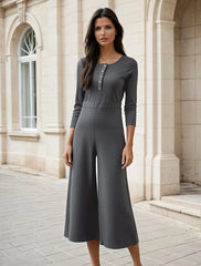 Combinaison boutonnée grise à manches longues *