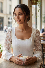 Cuerpo Frenchy White en encaje contrastante *