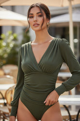 Green khaki body gathered with long sleeves *