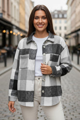 Long sleeve jacket buttoned gray tiles with pocket