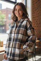 Plaid button-down shirt jacket