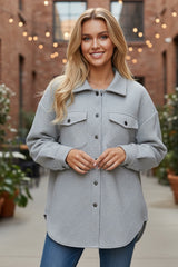 Grey buttoned jacket with plain textured flap pocket