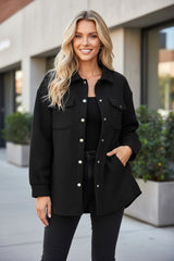 Veste boutonnée noire à poche à rabat texturé uni