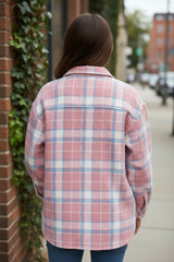 Chaqueta de franela con bolsillo de colgajo y baldosas rosadas