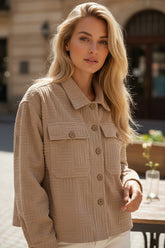 Dark khaki buttoned jacket with textured chest pocket