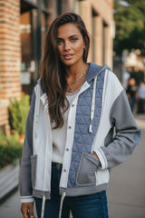 Veste à capuche coupe ample matelassée texturée bleu clair en patchwork