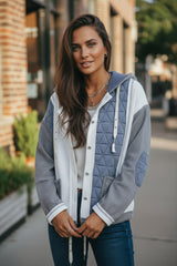 Veste à capuche coupe ample matelassée texturée bleu clair en patchwork