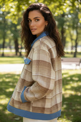 Light French beige tile buttoned jacket with flap and detail