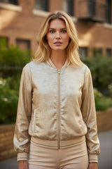 Chaqueta de béisbol de color caqui metálico pálido