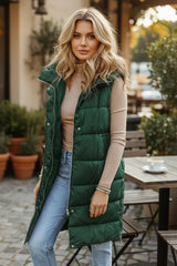 Long -hooded quilted vest coat with green hood