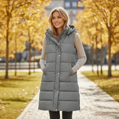 Long coat with dark gray hood