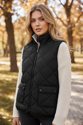 Black fleece-lined zipped quilted vest coat