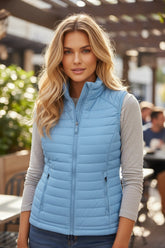 Zipped zipped jacket with collar in a sky blue plush