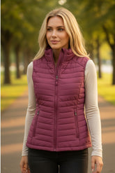 Burgundy Plush Collar Zip-Up Quilted Down Jacket