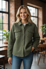 Retro green buttoned jacket with padded flap pocket