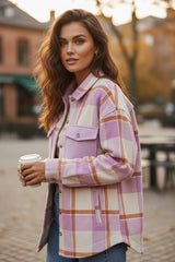 Brushed Plaid Jacket with Purple Corduroy Pockets