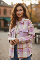 Brushed Plaid Jacket with Purple Corduroy Pockets