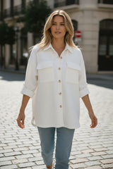 Veste à manches longues boutonnée en velours côtelé de couleur unie blanche