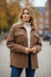 Dark Khaki Solid Color Corduroy Button Down Long Sleeve Jacket