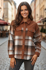 Pocket jacket in chopped velvet chest checkered cinnamon