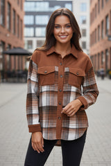 Pocket jacket in chopped velvet chest checkered cinnamon