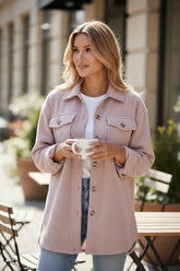 Light Pink Corduroy Buttoned Jacket with Flap Pocket
