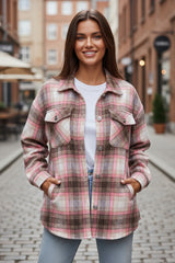 Chaqueta de botón rosa rosa con bolsillo de aleta