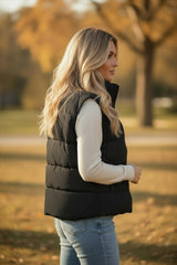 Gilet matelassé surdimensionné noir à col montant et fermeture éclair unie