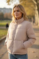 Doudoune matelassée rose abricot avec fermeture éclair complète