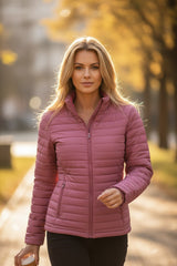 Burgundy solid color quilted zipped down jacket