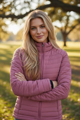 Burgundy solid color quilted zipped down jacket