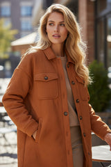 Gold Duster Coat with Textured Collar and Dropped Shoulders and Button Front