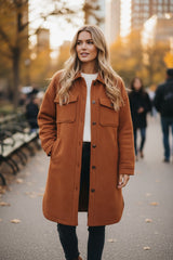 Gold Duster Coat with Textured Collar and Dropped Shoulders and Button Front