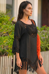 ✨ CHARME NOMADE – La robe bohème noire aux détails crochet envoûtants