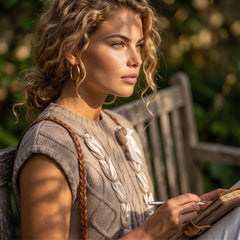 Pull taupe torsadé à manches courtes et nœud en satin