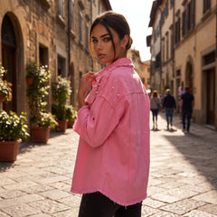 Veste en jean boutonnée à ourlet brut *