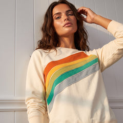 Apricot Rainbow Color Block Striped Sweatshirt