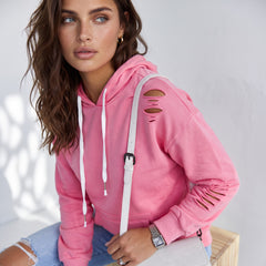 Sudadera con capucha desgarrada con bolsillo canguro