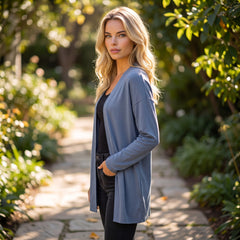 Ashleigh Cardigan Blue Tunic United en tejido acanalado abierto en la parte delantera