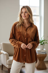 Velvet shirt with drooping shoulders with large chest pocket