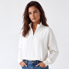 White zip-up sweatshirt with dropped shoulders