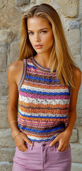 Dark striped spinning round -collar -knitting sweater with dark blue stripes *