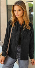 Black denim jacket with collar and buttons *
