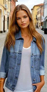 Light Blue Washed Oversized Denim Jacket with Pockets