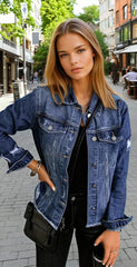 Blue denim jacket aged with reverse *