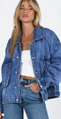 Veste en jean ample bleue avec poches poitrine *