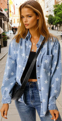 Veste en jean bleu ciel à imprimé étoiles *